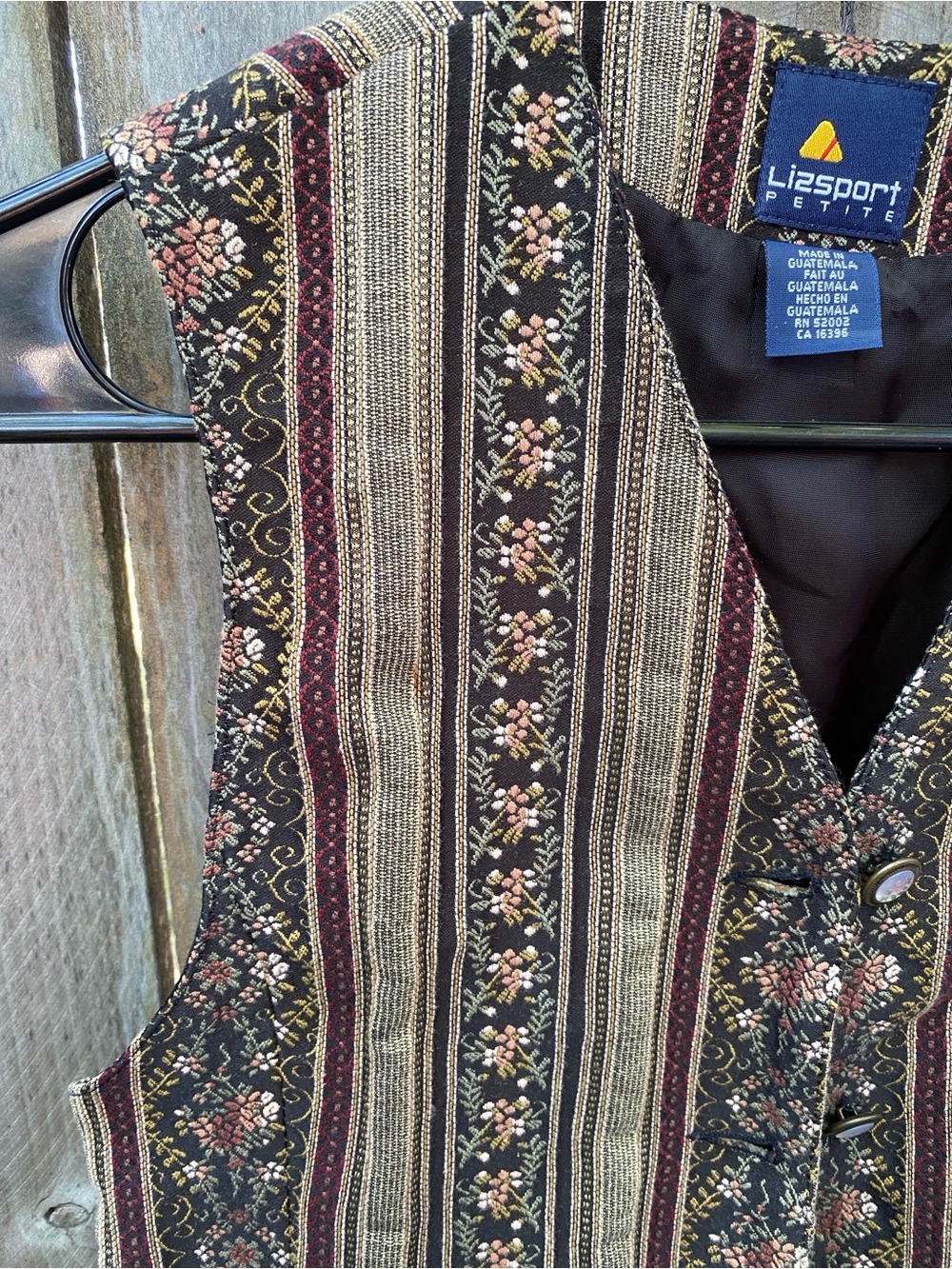Vintage Liz Sport Petite Tapestry Boho Vest Floral Stripe 2P - Picture 10 of 10